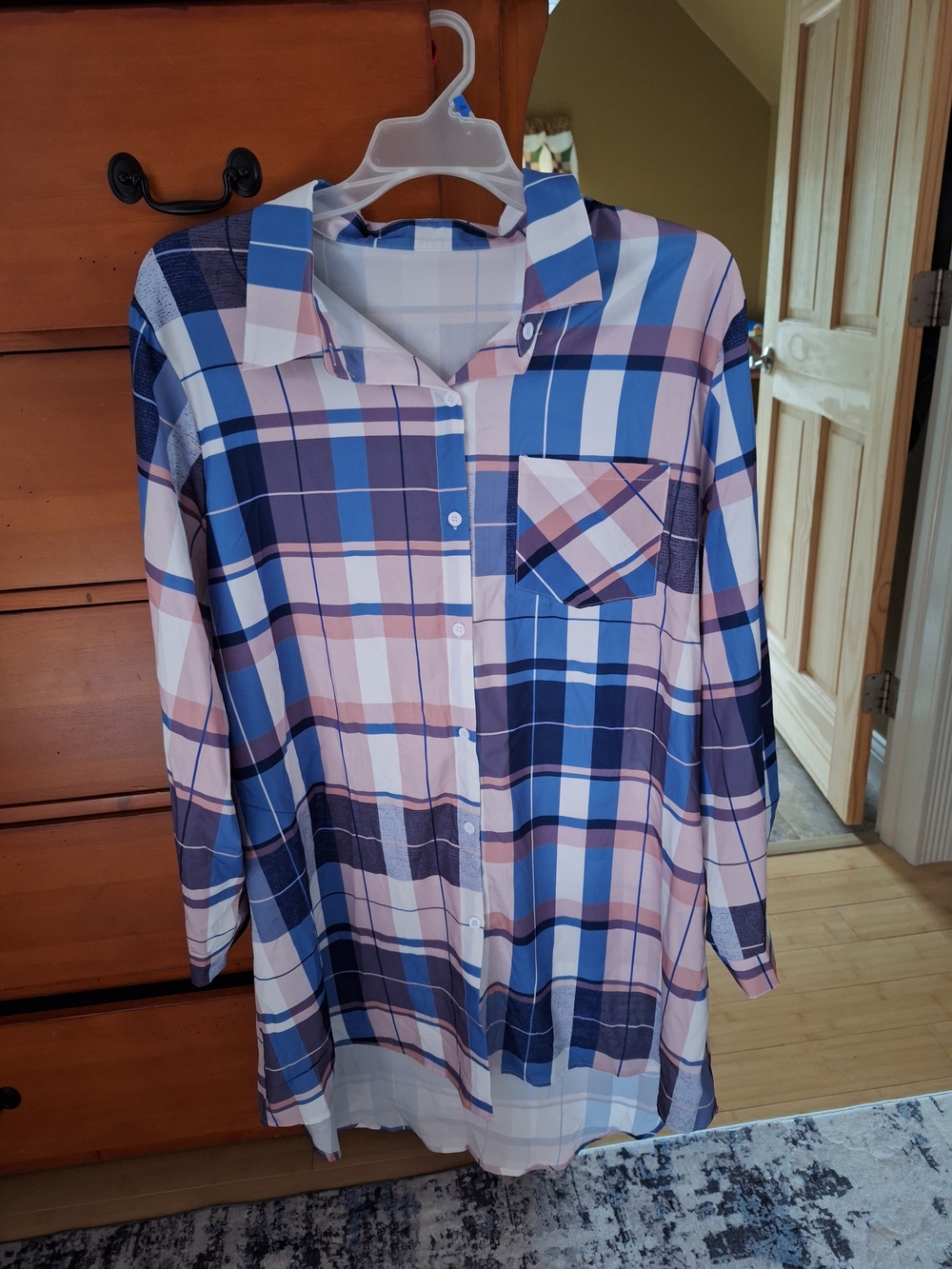 SHEIN Blue and Pink Plaid Button-Down Shirt NWOT